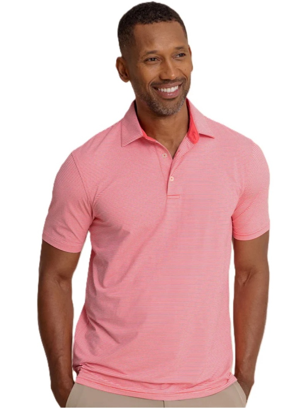 NWT Southern Tide M’s Large Brrr Meadowbrook Stripe Polo in Snapper Red (1083)